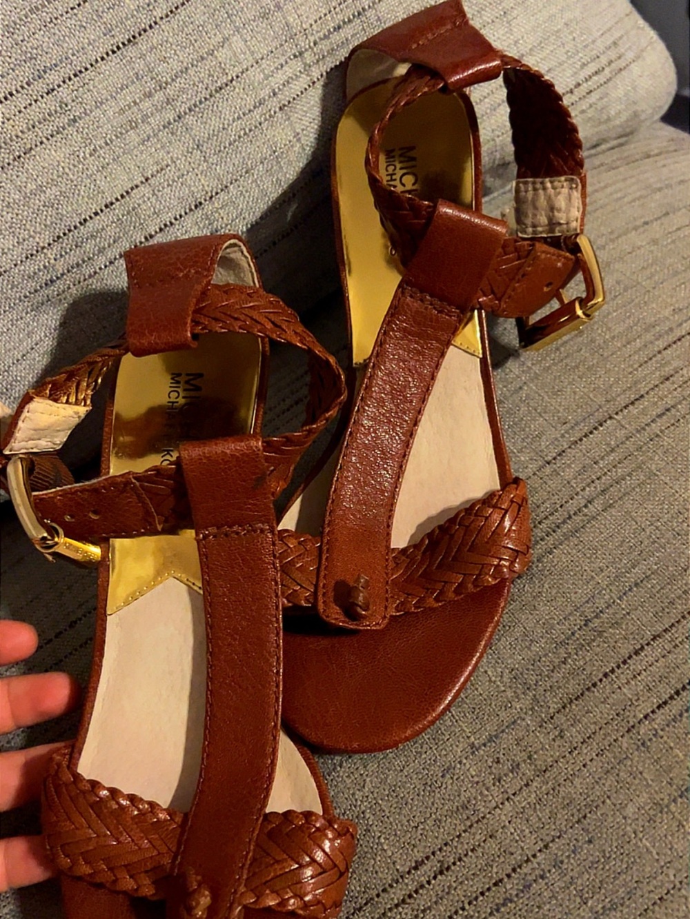 Michael Kors Brown Leather T-Strap Sandals - Picture 6 of 7